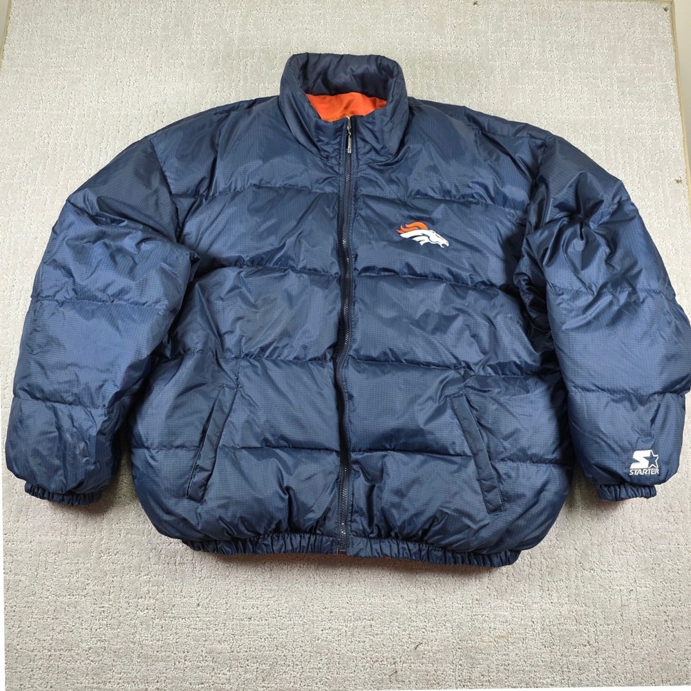 Starter Denver Broncos Puffer Jacket Mens XL Navy Blue Down Fill Ripstop NFL